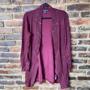 Love Forever Maroon Red Embellished Open Front Cardigan Sweater Size Medium